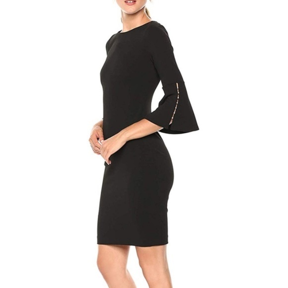 calvin klein bell sleeve dress with pearls